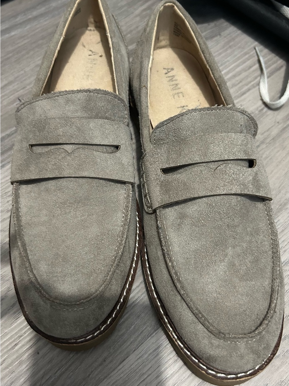 Anne Klein Women’s Gray/Taupe Suede Penny Loafers